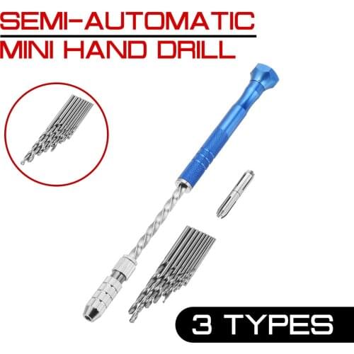 10pcs Twist Drill Bits Drill Wood Model Manual 0.5-3mm Drill Bit+Semi-automatic Mini Hand Drill +2pcs Double Side Chuck