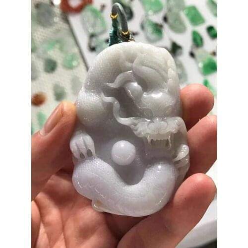 Natural Myanmar jade A HandCarved violet dragon green jade pendant jade necklace pendants jewelry jade necklaces woman