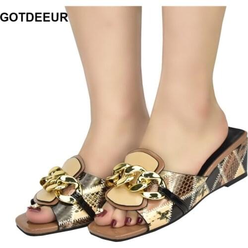 Latest Elegant African Party Pumps Chain Decorative Trend Womens Slippers Outdoor mixed colors Wedding wedges shoes for women