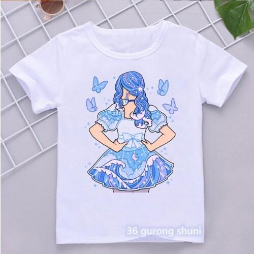 New arrival girls t-shirt cute butterfly backpack girl anime graphics girls clothes casual kids clothes hip hop white pink tops