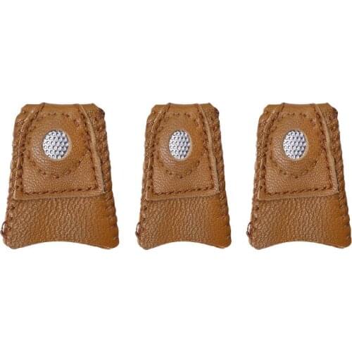 New Arrival Handmade Patchwork Faux Leather Thimble Finger Sets with Metal Tip DIY Sewing Tools Hand Needlework Accessory