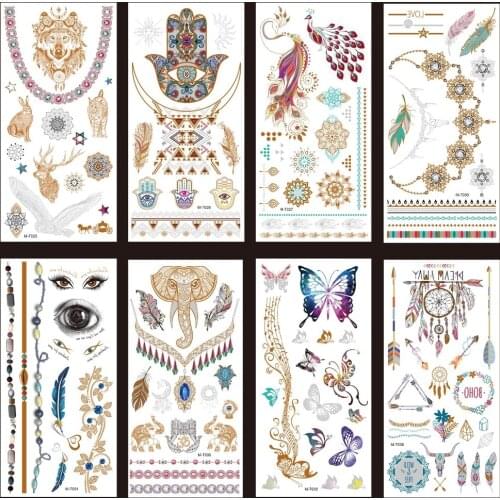 Wholesale Metallic Waterproof Arm Body Tattoo Sticker LH/MT 10*21CM Metal Temporary Tatuajes Unique Removable Totem Decal 500pcs