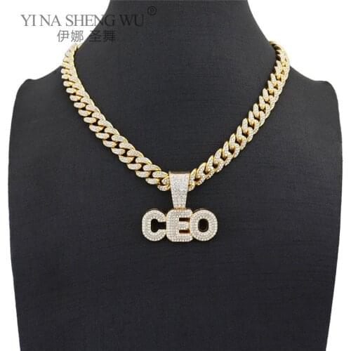 New Men Women Hip Hop CEO Letter Pendant Necklace Miami Cuban Chain Iced Out Bling Bling HipHop Necklaces Fashion Charm Jewelry