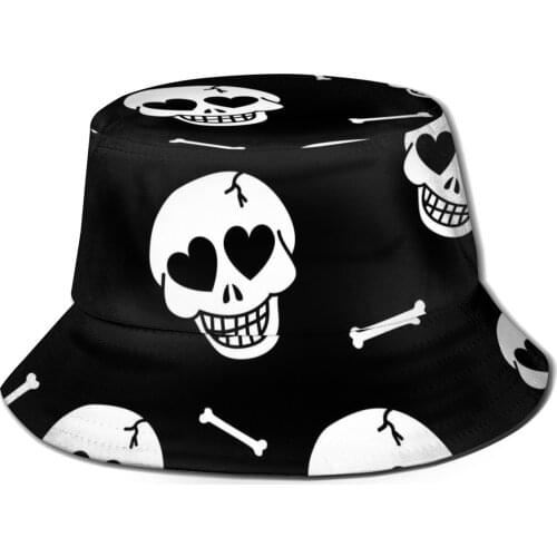 CINESSD Hearts And Skulls Unisex Casual Sun Hat Bucket Hat for Men Women Bob Hip Hop Caps Summer Fisherman Hat Panama