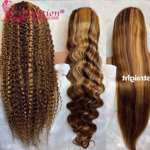 Ambition Preplucked Lace Front Wigs Wavy 13x6 Lace Frontal Wigs Highlight Honey Blonde Human H180% Straight Glueless Lace Wigs