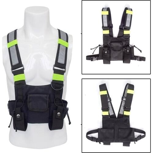 Adjustable Black Full Reflective Strip Intercom Wireless Pager Chest Rig Bag Tactical Airsoft Military CS Training Hunting Vest