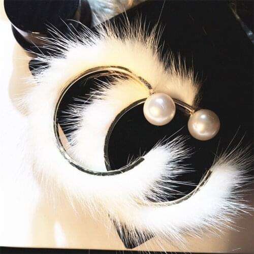 Gothletic Brand Real Mink Fur Hoop Earrings Pearl Circle Earrings 60MM Large Round Earrings for Women Brincos 10 Colors Jewelry
