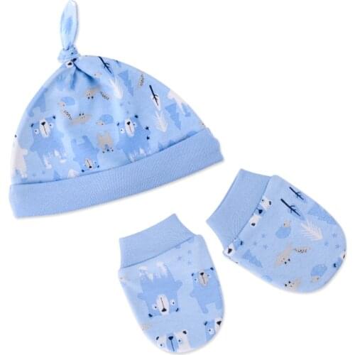 New baby cotton hat gloves set spring and autumn toddler hats boys and girls hats winter warm cartoon children hats and gloves