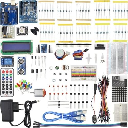 Starter Kit Basic Learning Suite for Uno R3 Kit Upgraded Stepper Motor LED Jumper Wire Kits for Arduino + Retail Box