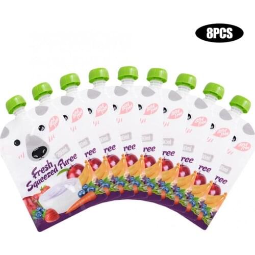 8pcs/pack Bag Breast Milk Bag Reusable Baby Food Pouch Infant Double Zipper Feeding Bags Cartoon 200ML Kids food Storage bag