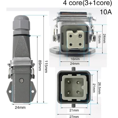 Heavy duty connector 4 core (3+1)5 core (4 +1)6 core (5+1)8 core (7+1)-3 gas plug 250V Horizontal aviation plug
