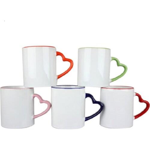 Heat transfer supplies Love edge color cup coated white cup heart-shaped color mouth cup heart put edge color cup / personalized