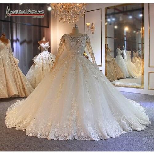 Heavy Beading Ball Gown Wedding Dress Custom Order Sizes With Long Sleeves 2022 Bridal Dress