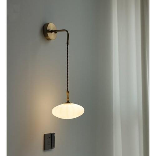 Japanese Minimalist White Jade Glass Pumpkin Wall Lamp Led E27 Art Decor Study Tea House Kitchen Bar Bedroom Bedside Background