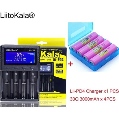 1pcs New LiitoKala lii-PD4 LCD 3.7V 18650 21700 battery Charger+ 4pcs 3.6V 18650 INR18650-30Q 3000mAh Rechargeable battery