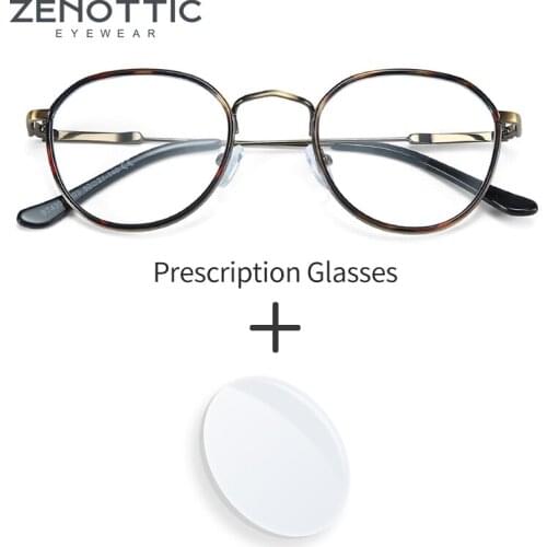 ZENOTTIC Metal Prescription Glasses Women Men Vintage Round Optical Eyeglass Myopia Hyperopia Photochromic Prescription Eyewear