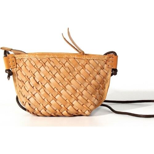 First layer veg-taned genuine leather women shell crossbody bag small shoulder bag knited luxury designer bag