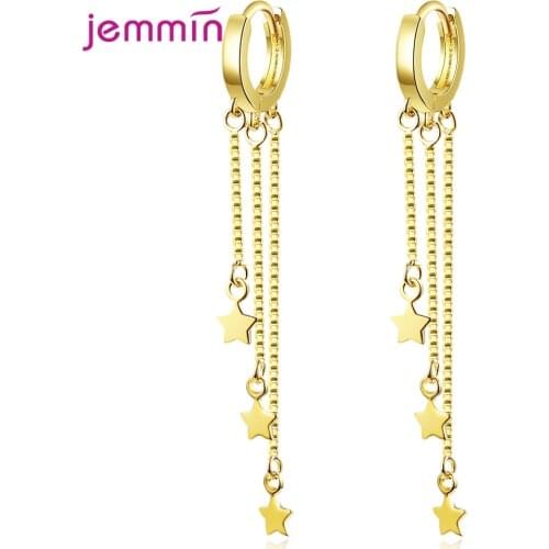 925 Sterling Silver Gold Statement Star Drop Earings For Women Girls CZ Crystal Fashion Jewelry Trendy 2020 Wholesale