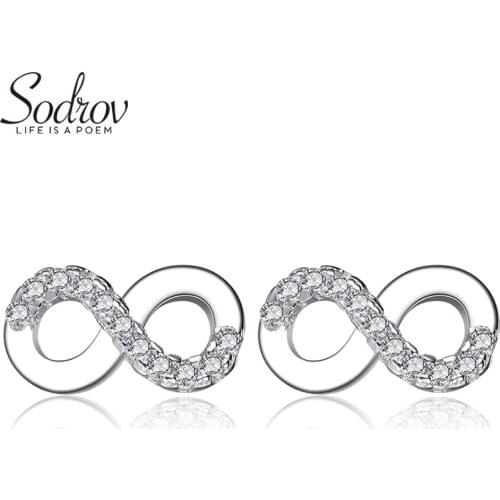 Sodrov Earrings Jewelry Stud 925 Silver For Women + White Logo Box Fine Geometric Party Lucky 8