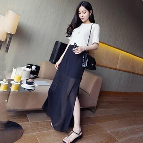 Women Chiffon Long Skirts Plus Size Fashion Party Beach Skirts Summer Sexy Open Cross Ankle-Length Skirt Large Size M-8XL