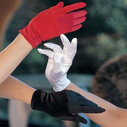 1pair Girl Lady Satin Short Finger Wrist Gloves Smooth Evening Party Formal Prom Costume Stretch Glove Red White Etiquette Glove