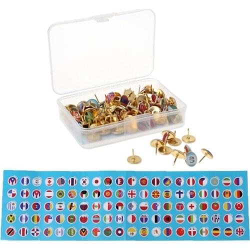 194pcs/box Map Tacks National Flag Glue Thumbtack Push Pins Notice Board Markers PXPA