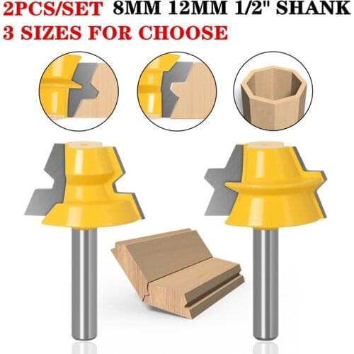 2pcs/set 8mm Shank 22.5 Degree Glue Joinery Wood Router Bit Set Lock Miter Chamfer End Mills Tungsten Wood Milling Cutter