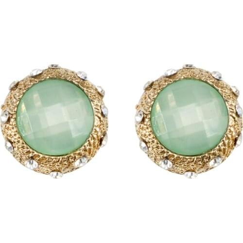 2021 Fashion Full Rhinestone Round Stud Earrings For Women Gold Color Green Crystal Earrings Wedding Engagement Jewelry Brincos