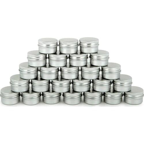 50pcs 10ml Aluminum Tins Cans Box Silver Empty Cosmetic Cream Container Case Screw Thread Lid Lip Balm Sliver Jar Pot