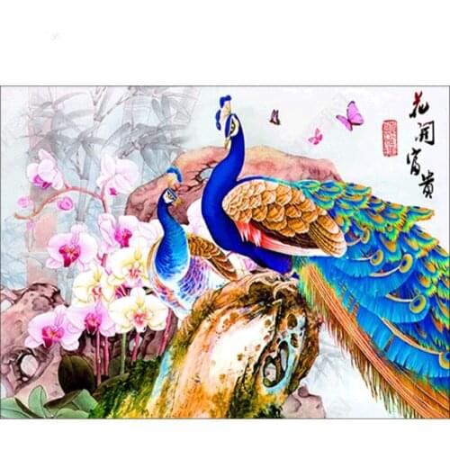 Full Square round stones DIY Diamond Painting Peacock flower Diamond Embroidery 5D Rhinestones Painting mosaic hobby gift