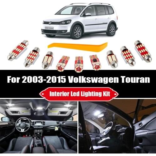 White Canbus Error Free LED Interior For 2003-2015 Volkswagen for VW Touran 1T1 1T2 1T3 Dome Map Reading Roof Light Bulbs Kit