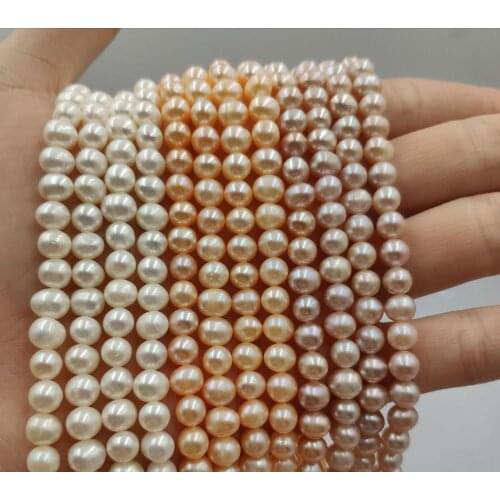 Wholesale New Potato shape 7-8MM White Pink purple Freshwater Cultured Pearl Loose Bead 15 Inch