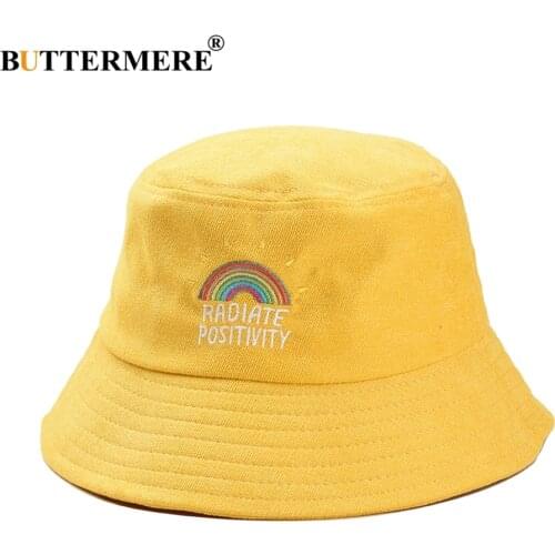BUTTERMERE Women Bucket Hat Yellow Rainbow Corduroy Fishing Hats Men Summer Vintage Ladies Hip Hop Bucket Hat Street Unisex