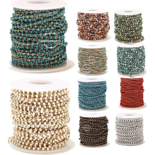 1 Meter Handmade Multi-Color Enamel Satellite Chain Stainless Steel Black Turquoise Beads Beaded Chains for DIY Necklace Making