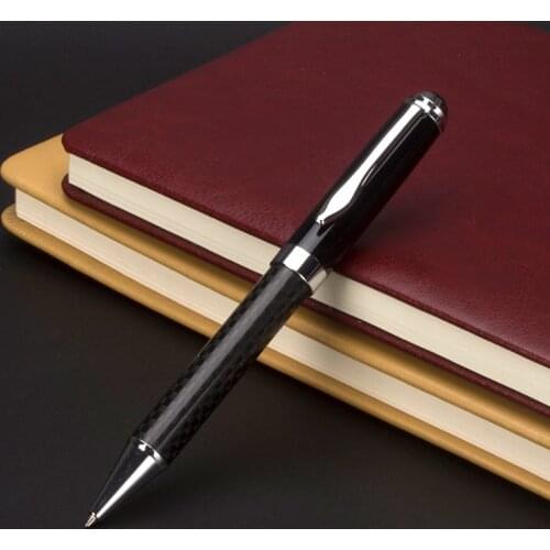 Black carbon fiber Ballpoint pen / Roller ball pen school Office stationery luxury Writing ball Pens Gift