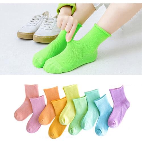 Children Socks Spring&Autumn Rainbow Candy Colors Student Girls Socks With Boys Socks 1-12 Year Kids Socks