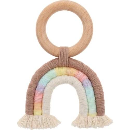 Baby Teething Ring Rainbow Tassel Macrame Wooden Boho Baby Teether Stroller Gift Decoration Toys Shower Gift D7YD