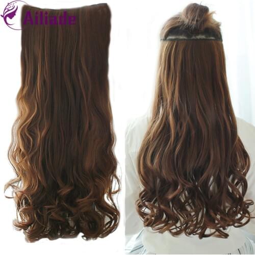 AILIADE Long Wavy Synthetic Clip In Hair Extensions Hair Piece High Temperature Fiber Black For Women Daily 20’22’30’38