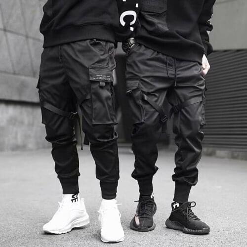 New Ribbons Harem Joggers Men Cargo Pants Streetwear Hip Hop Casual Pockets Track Pants Male Harajuku Fashion Trousers
