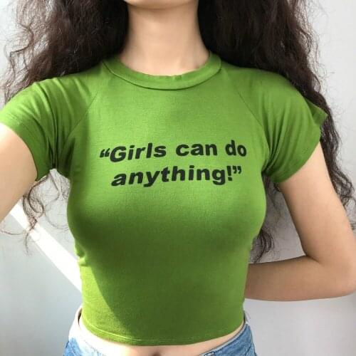 Girls can do anything Printed Short-sleeved T Shirts Crop Tops 2019 Women Summer New Hot Fashion Tee 3 colors