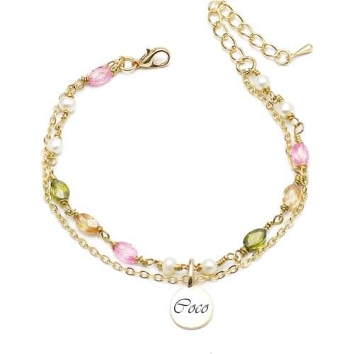 Customized Name Freshwater Pearl Bracelets Gemstone Bangle Charm Wedding Cubic Zirconia Delicate Dainty Chain Girl Women Jewelry