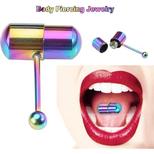 Stainless Steel Tongue Ring with 2 Button Batteries Vibrating Tongue Nail Colorful Jewelry Body Piercing Tools for Jewelers