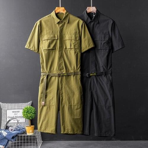Short Sleeve Summer Jumpsuits For Men One Piece Rompers Playsuits Black Yellow Army Green Shorts Suits Fashion Mens Clothing
