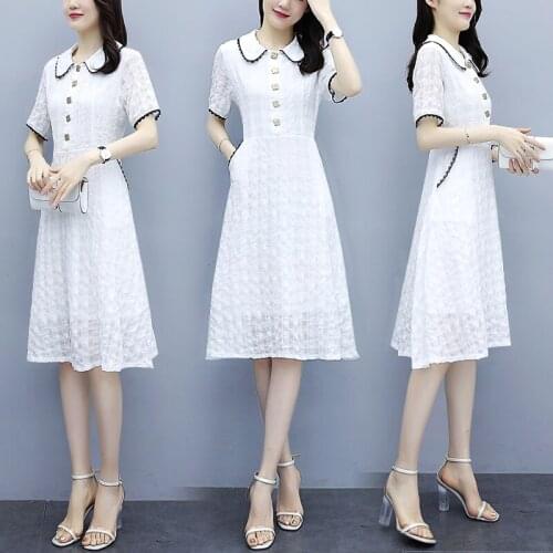 Summer white dress plus size Vintage doll collar vestidos de festa fashion Robes Femme pastel Dresses for Women