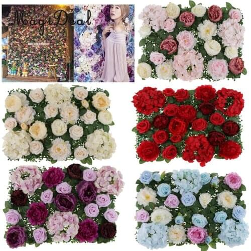 MagiDeal Artificial Rose Peony Hydrangea Flower Wall Panels Wedding Engagement Party Venue Decor Photo Backdrop