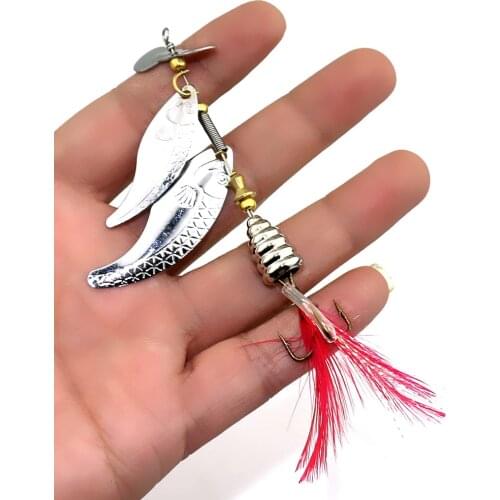 Metal Fishing Lure 10pcs/lot Spoon Lure rotated double Sequins Bait Fishing Tackle Hard Bait Spinner Bait with feathers hook