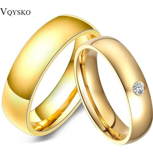 Fashion Gold Tone Engagement Rings for Couples Stainless Steel With Crystone Men Women Puzzle Anillos Joyas De Wedding Bands