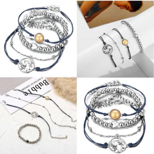 Fashion Bracelet Fashion Heart Rope Charm Bangle 4Pcs/Set Chain Opal Map New Women Beads