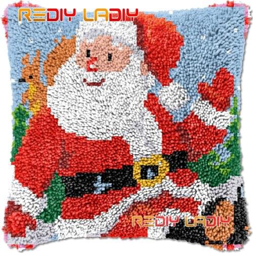 Latch Hook Cushion Santa Clause DIY Needlepoint Kits Chunky Acrylic Yarn Arts Crocheting Lofty Pillow Case Hobby & Crafts