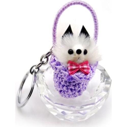 Original New Lovely Basket Bear Keychain Women Raccoon Fluffy Key chain Genuine Mink Fur Pompom Key Ring Toy Bag Gift Key Holder
